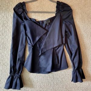 Navy Blue Long Sleeve Evening Top, Size 0, INTERMIX Brand, Fitted Going Out Top